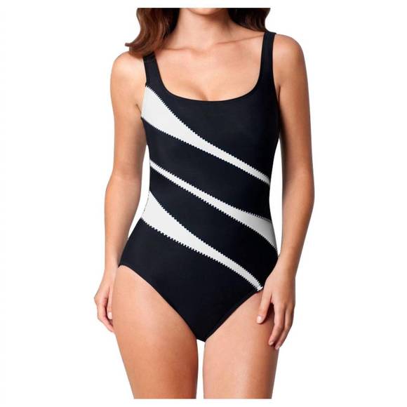 NEW MIRACLESUIT ddd-cup helix one piece swimsuit in black/ white colorblock - Picture 1 of 2